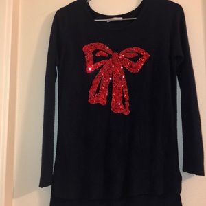 Navy Blue Bow Sequined Sweater